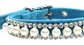 FONPOO Dog Cat Collar Design Crystal Dog Birthday Jewelry Collar Fashion Leather Bling Pearl Collar Charm for Small Medium Teacup Puppy Yorkie Chihuahua Girl Cute Collar Adjustable and Handmade