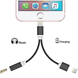 2 in 1 Lightning Adapter for iPhone 7 Plus/ 8 Plus X Lightning Adapter and Charger,iphone 8 adapter,iphone 7 Plus adapter iphone X adapter ,Lightning to 3.5mm Aux Headphone Jack Charger Adapter(Black)