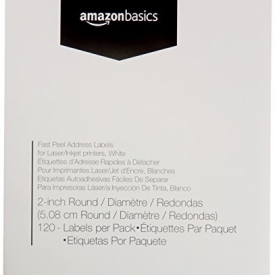 AmazonBasics Fast Peel Address Labels for Laser/Inkjet Printers, White, 2″ Round, 120 Labels