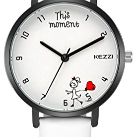 White Watches for Women Simple Style Leather Band Quartz Watch with Cute Dial Design Waterproof Fashion Sports Wristwatches Great Gift to Teenagers