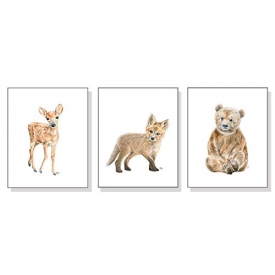 Woodland Nursery Decor, Woodland Nursery Wall Art Prints Set of 3, Baby Animal Watercolors, Childrens Room Girls Boys, Forest Bear Deer Fox