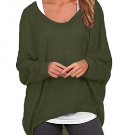 ZANZEA Women’s Sexy Long Batwing Sleeve Loose Pullover Casual Top Blouse T-Shirt Army Green US 8/Tag Size M