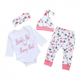 EKIMI Newborn Infant Baby Girl Clothes Letter Romper Top+Pants+Hat Outfits Clothes Set (70)