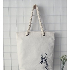 Canvas Tote Bag Animal Print Deer with Rope Handle with Zipper with Pocket 10.43 x 14.37 x 3.46inch INDEER