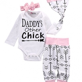 Newborn Girls Clothes Baby Romper Outfit Pants Set Long Sleeve Winter Clothing (0-6Months, White 1)