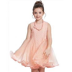 DXdesign Princess Sleeveless Lace Girls Winter Party Wedding Dress (5, Pink)