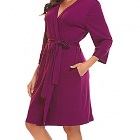 BLUETIME Women Robe Soft Kimono Robes Cotton Bathrobe Sleepwear Loungewear Short (L, Rose Red)