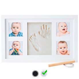 Baby Handprint Kit by Little Hippo – DELUXE SIZE + NO MOLD! Baby Picture Frame (WHITE) & Non Toxic CLAY! Baby Footprint kit, best baby shower gifts! Perfect for Baby Boy gifts, and Baby Girls Gifts!