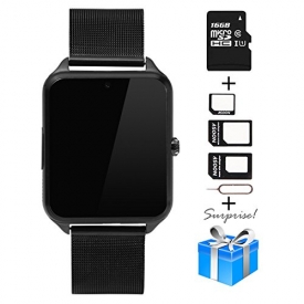 Smartwatch, Collasaro Sweatproof Smart Watch Phone with Camera and SIM Card Slot, Smart Watch for Android Samsung IOS iPhone LG Sony HTC Smartphones (Black Metal)