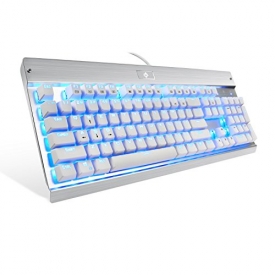 Gaming Keyboard Mechanical Illuminated Keyboard LED Backlit for PC Gamer 104 keys Industrial Sliver Aluminium backlighted Keyboard with blue switch White key Cap KG011 by EagleTec