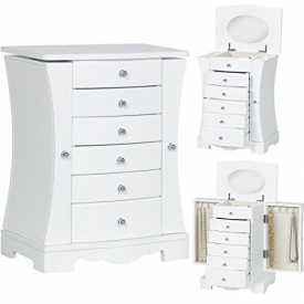 Best Choice Products Handcrafted Wooden Jewelry Box Organizer Wood Armoire Cabinet Storage Chest w/ Mirror (White)
