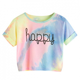 SweatyRocks Women’s Tie Dye Letter Print Crop Top T Shirt Multicolor#1 S