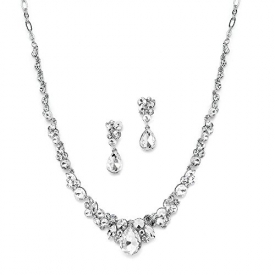 Mariell Glamorous Clear Crystal Wedding, Prom, Bridesmaids or Mother of Bride Necklace and Earrings Set