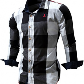 Neleus Men’s Long Sleeve Button Down Plaid Shirts,112,Black,L,EUR XL