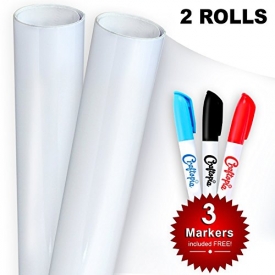 Adhesive Dry Erase Sheet | White Blank Large Sticker for Refrigerator & More | Strong Flexible Wipe Off Fridge White Board | Schedule, Grocery List, Notepad, Checklist, Memo | 2 Pack (17″ x 36″ White)