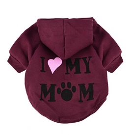 Howstar Pet Clothes, Puppy Hoodie Sweater Dog Coat Warm Sweatshirt Love My Mom Printed Shirt (XS, Red)
