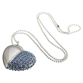 SMYTShop Heart Shape 8GB Fashion Jewelry Bling Shiny Crystal Diamond Pendant USB High Speed Flash Memory Stick Pen Drive Disk Necklace (Blue)