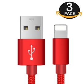 Lightning Cable,OTISA, 3Pack 5Ft/ Charger Cord For iPhone Nylon Braided Charging Cable For iPhone，Cable for iPhoneX/8/8Plus/7/7 Plus/6/6 Plus/6s/6s Plus/5/iPad Air / Air 2 / iPad mini/and more [Red]