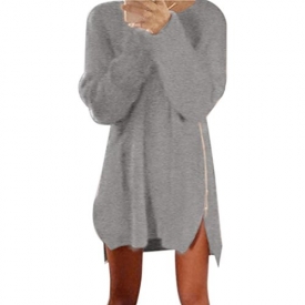 FAPIZI ♥ Women Dress ♥ Casual loose zipper sweater dress for women (XL, Gray)