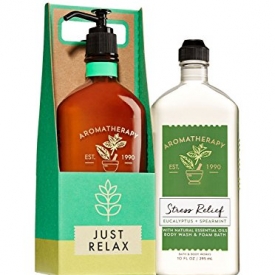 Aromatherapy Stress Relief – Eucalyptus Spearmint Body Lotion (6.5 oz) and Body Wash & Foam Bath (10 oz) Gift Set in Just Relax Village Carrier
