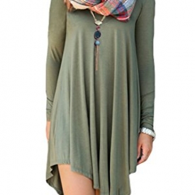 POSESHE Women’s Long Sleeve Casual Loose T-Shirt Dress (XL, A Army Gren)