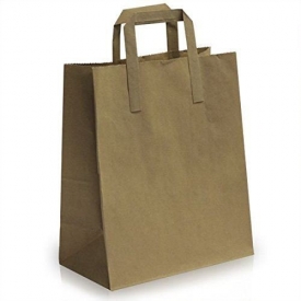 20 Brown Kraft SOS Takeaway Paper Bags with Flat Handles 21cm x 25cm + 11cm Ideal for Party Gift Shopping Merchandise Retail Grocery Bags