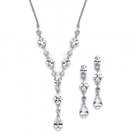 Mariell Glamorous Cubic Zirconia Wedding Necklace & Earrings Set – Great Bridesmaids or Bridal Jewelry