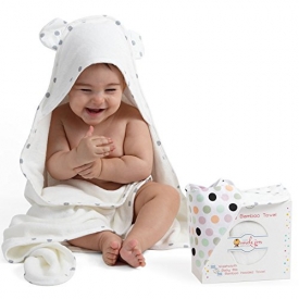 Bamboo Hooded Towel for Babies-Cotton Drooling Bib and Wash Cloth Set for Babies by Uncle Jon – 680GSM Thickness Super Absorbent Bath Towel for Boys and Girls – from Newborn to Toddler