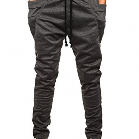 HEMOON Mens Jogging Pants Tracksuit Bottoms Training Running Trousers Dark Grey XL