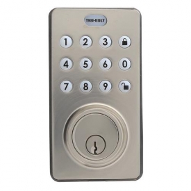Tru-Bolt Electronic Deadbolt with Push button keypad and remote – Satin Nickel Finsih