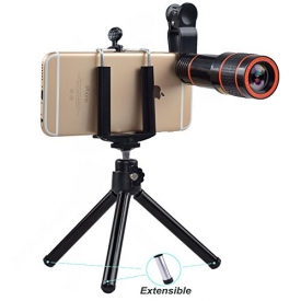 Zoom Lens,12X Telephoto Zoom Lens Kit,Optical Camera Telescope Zoom Lens Attachment + Universal Clip + Phone Holder + Tripod for iPhone 8,7, 6s, 6, 5s, Samsung Galaxy S8, S7, S7 Edge Most Smartphone
