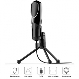 MODAR Dual Condenser Microphone with Tripod Stand and USB Audio Cable for Computer PC YouTuber Game and Podcast