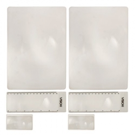 Premium 2-Pcs Full Page Magnifier Set By Magniset – Fresnel Lens Plastic 7.5” x 10” Magnifying Sheet – Bonus 2 Compact Portable Credit Card Magnifiers & 2 Ruler Magnifiers Included – 3x Magnification