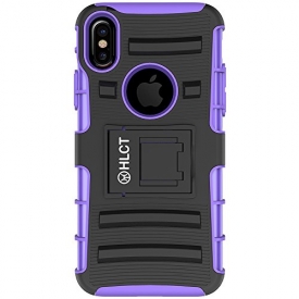 iPhone X Case, HLCT Rugged Shock Proof Dual-Layer Case with Built-In Stand Kickstand (Purple)