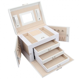 Homde Jewelry Box Necklace Ring Storage Organizer Synthetic Leather Large Jewel Cabinet Gift Case (White)