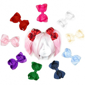 HipGirl 9pc 4″ Large Hair Bow, Grosgrain Ribbon Boutique Alligator Clip For Girls Babies Teens Kids Toddlers Adults. For Pigtails, Ponytails. Assortment Hair Accessories To Match Outfits,Dresses