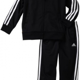 adidas Toddler Boys’ Iconic Tricot Jacket and Pant Set, Black/White, 4T