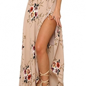Yonala Womens Boho Floral Tie Up Waist Summer Beach Wrap Cover Up Maxi Skirt Apricot Small
