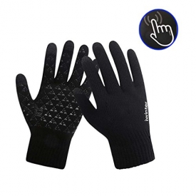 Winter Touch Screen Gloves Mens Women For Smart Phone Texting Thermal Lined Knitted Mittens (black)