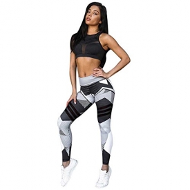 Napoo Clearance Women Geometry Print Colorblock Sports Gym Yoga Workout Athletic Leggings Pants (XL, Gray)