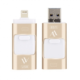 USB Flash Drive for iphone 32 GB USB 3.0 Memory Expansion, 3 in 1 External Pen-Drive Storage Memory Stick for Apple ios Mac Android Windows (Gold)