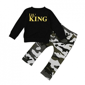 HOT SALE!!1-7T Baby Boy Letter T shirt Tops + Camouflage Pants Clothes – Toddler Kids Outfits Set (Black, 3T)