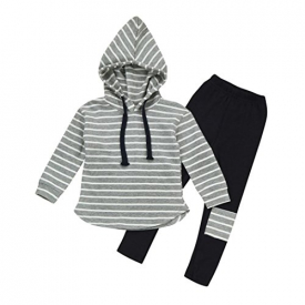 CSSD Toddler Baby Boy Girl Stripe Hoodie Tops+Patch Pants Outfits Clothes Set 2pcs (3T, Gray)