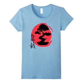 Womens Beautiful Bonsai Tree Japanese Calligraphy Painting T-Shirt Small Baby Blue