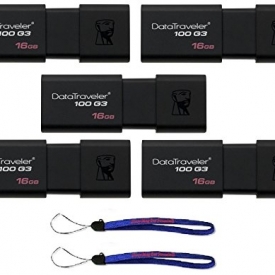16GB Kingston (TM) Digital (5 Pack) Data Traveler DT100 G3 3.0 16 GB USB High Speed Flash Drive (DT100G3) With (2) Everything but Stromboli (TM) Lanyards
