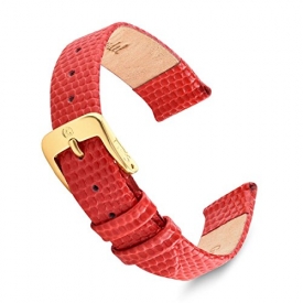 Speidel Genuine Leather Lizard Grain Watch Band 12mm Red Replacement Strap, Stainless Steel Metal Buckle Clasp, Watchband Fits Most Watch Brands