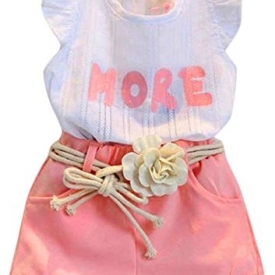 Happy Town 2PCS Set Toddler Kids Baby Girls Outfits Clothes T-Shirt Vest Tops+Shorts Pants(2-6 T) (Pink#2, 2 T)