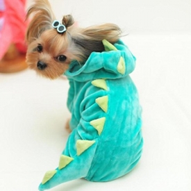 Gracefur Puppy Clothes Soft Washable velvet Pet Dog Clothes Dinosaur for Small Dog M green
