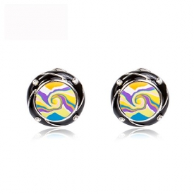 Vintage Black Stud Earring Color Painting Pattern Birthday Gift For Women Girl