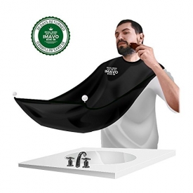 Shave Apron Bib Catcher,Men’s Facial Hair Beard Bib Shaving Mirror with Grooming Cape Apron Clipping Hair Cleaning Products – Black
